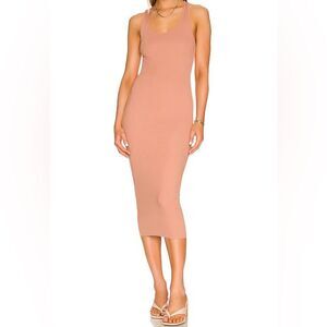 NSF Coqui Ribbed Midi Tank Dress In Nude / Suntan Size M